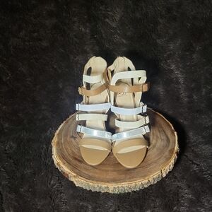 Delicious Multi Strappy Buckle Zipper heels #Kiara-s Size 8 Tan